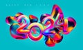 New year 2024. Iridescent colorful calendar date on bright fluid background.
