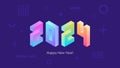 2024 New Year isometric text design with trendy bright neon gradients for holiday greetings and invitations.