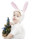 New year kid in bunny costume Royalty Free Stock Photo