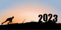 2023 new year landscape sunset with people ready move forward Royalty Free Stock Photo