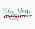 new year loading bar with garland bulbs and lettering, christmas eve, holiday waiting illustration in sketchy style