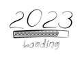 2023 New Year loading bar. New Year's eve design with progress bar. Doodle style. Isolated on white background