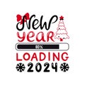 New year loading doodle poster template. Lettering printable design, progress bar, snowflakes and christmas tree hand