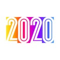 2020 New Year logo design with elegant condensed numbers on background of vivid rainbow gradient. Modern vector illustration