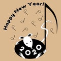 New year logo 2020 with notes and a rat using negative space happy new year greetings Royalty Free Stock Photo