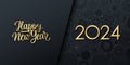 2024 New Year luxury festive banner with golden handwriting Happy New Year. Black and gold colors.