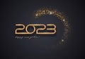 2023 new year luxury logo with shining golden halftone on black background. Vector.