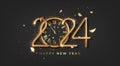 2024 New Year luxury shiny gold numbers, modern design, and a golden 2024 countdown with realistic clock and glitter