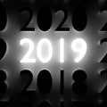 Luminous number 2019 on wall. New Year concept