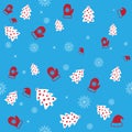 New Year and Merry Christmas seamless pattern with christmas gauntlet, tree and snowflakes. Vector