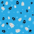 New Year and Merry Christmas seamless pattern with christmas gauntlet, tree and snowflakes. Vector illustration.