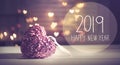 New Year 2019 message with a pink heart Royalty Free Stock Photo