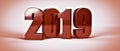 2019 new year metal bronze text isolated on white. 3d render