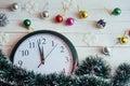 New Year Midnight - clock on background wooden Royalty Free Stock Photo