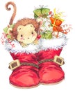 New Year Monkey illustration. New year and Christmas background with monkey