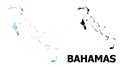 New Year Mosaic Map of Bahamas Islands with Snow and Fir Forest