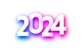 New Year 2024 multicolored gradient paper numbers for calendar header on white background