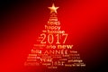 2017 new year multilingual text word cloud greeting card, shape of a christmas tree Royalty Free Stock Photo