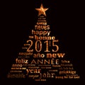 2015 new year multilingual text word cloud greeting card in the shape of a christmas tree Royalty Free Stock Photo