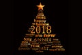 2018 new year multilingual word cloud greeting card in the shape of a christmas tree Royalty Free Stock Photo