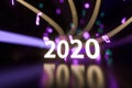 2020 new year with music nodes background, 3d rendering Royalty Free Stock Photo