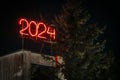 New Year neon illuminated numbers 2024