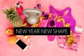 New year new shape text on fitness themed background Royalty Free Stock Photo