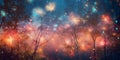 New Year night fireworks celebration, festival holiday background, ai generative