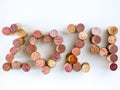 New year 2024 number and heart made of wine corks isolated on white