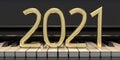 2021 new year number on piano keys. 3d illustration