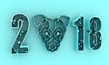 Low poly head of the dog and year number Royalty Free Stock Photo