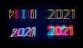 New Year 2021 numbers for digital display design. Neon lighting posters for party, event, invitations and calendars in