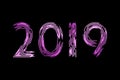 New Year, numbers 2019. Fashionable brush. In the trend. Violet gradient on a black background.