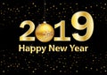 2019 new year numbers gold ball black background happy new year