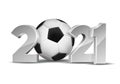 New Year numbers 2021 with soccer ball isolated on white background. Royalty Free Stock Photo