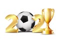 New Year numbers 2021 with soccer ball isolated on white background. Royalty Free Stock Photo