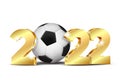 New Year numbers 2022 with soccer ball isolated on white background. Royalty Free Stock Photo