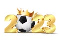 New Year numbers 2023 with soccer ball isolated on white background. Royalty Free Stock Photo