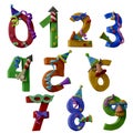 Numbers from 0 to 9. Party Font. Handmade with plasticine or clay.