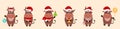New Year of Ox. Bull Cartoon character in Santa Hat, Set Funny Animals Royalty Free Stock Photo