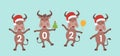 New Year of Ox. Oxen Cartoon Characters in Santa Hat, Set Funny Animals Royalty Free Stock Photo
