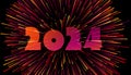 New Year 2024 paper numbers for calendar on colorful background made of exploding fireworks particles