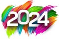 New Year 2024 paper numbers for calendar header on colorful background made of different color brush strokes Royalty Free Stock Photo