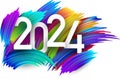 New Year 2024 paper numbers for calendar header on colorful background made of different color brush strokes Royalty Free Stock Photo