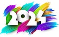 New Year 2024 paper numbers for calendar header on colorful background made of different color brush strokes Royalty Free Stock Photo