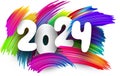 New Year 2024 paper numbers for calendar header on colorful background made of different color brush strokes Royalty Free Stock Photo