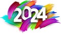 New Year 2024 paper numbers for calendar header on colorful background made of different color brush strokes Royalty Free Stock Photo