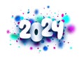 New Year 2024 paper numbers for calendar header on colorful background made of multicolored blurred round confetti