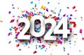 New Year 2024 paper numbers for calendar header on colorful background made of multicolored confetti