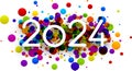 New Year 2024 paper numbers for calendar header on colorful background made of multicolored round dots